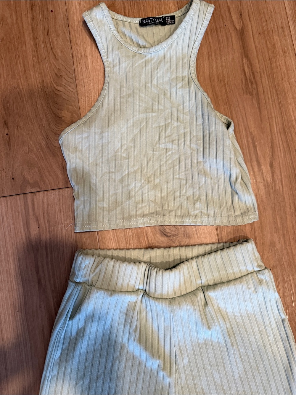 Ribbed Wide-Leg Pants and Top set in Light Sage - Picture 3 of 5